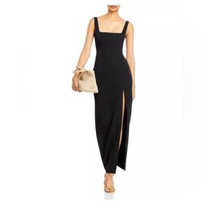 Portrait Square-neck Column Slit Dress In Black